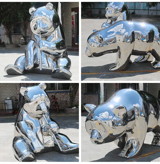 Large stainless steel sculpture—Polar bear from the side