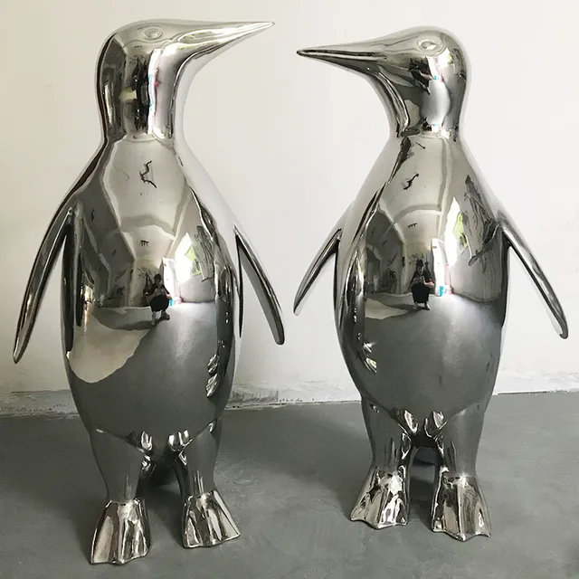 Large Stainless steel penguins in public art