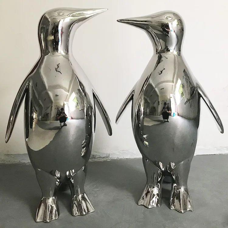 Large Stainless steel penguins in public art