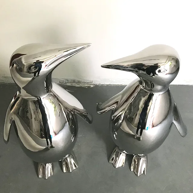 Large stainless steel sculpture—Penguin from the side