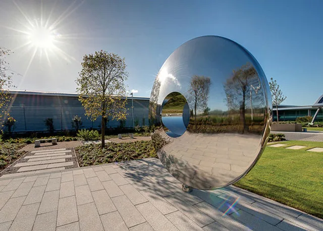 Large stainless steel sculpture—The Eye of God in close view