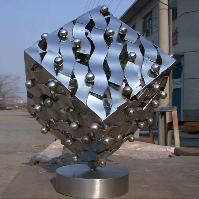 AISI 304 Plaza Abstract Art Magic Cube Polished Steel Sculpture