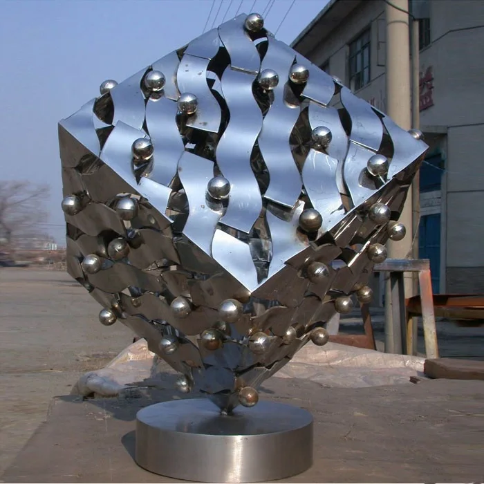 AISI 304 Plaza Abstract Art Magic Cube Polished Steel Sculpture