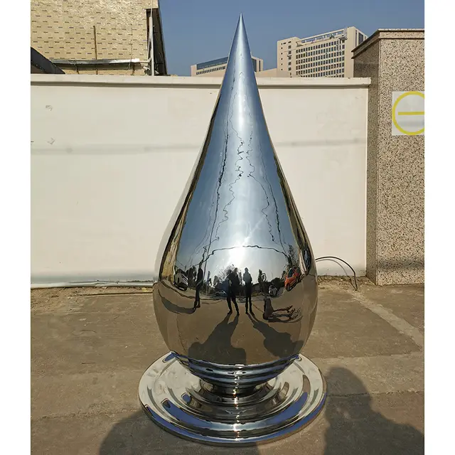 Polished Decorative Metal Art Stainless Steel Water Drop Sculpture from the side