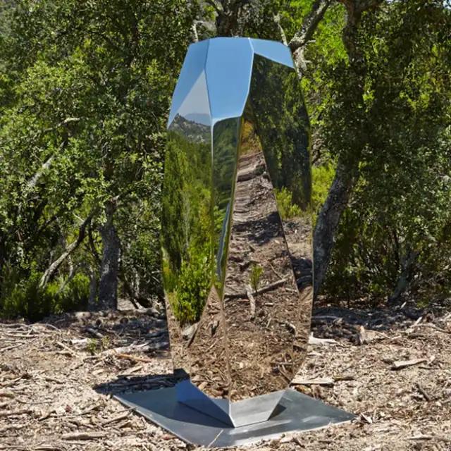 Large stainless steel sculpture—Meteorite seen from another angle