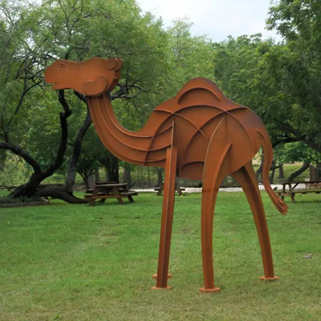 Garden Decoration Corten Steel Life Size Dog & Cat Sculpture seen from another angle