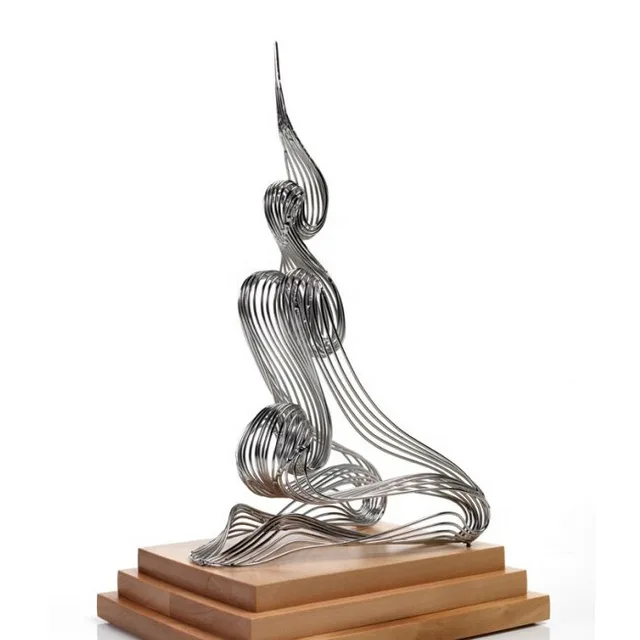 Seated Figure Metal Contemporary Modern Stainless Steel Wire Sculptures in close view
