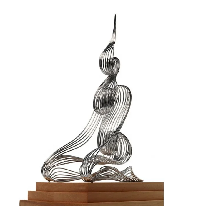 Seated Figure Metal Contemporary Modern Stainless Steel Wire Sculptures