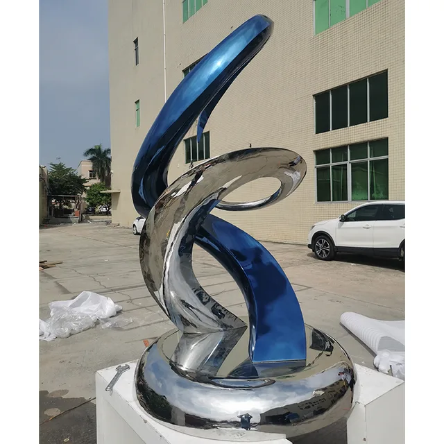 Stainless steel abstract sculpture of large outdoor square