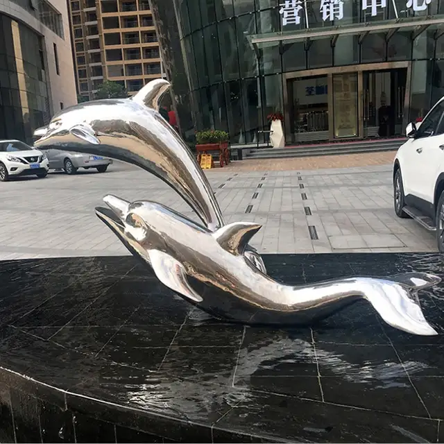 Metal Decorative Stainless Steel Dolphin Sculpture seen from another angle