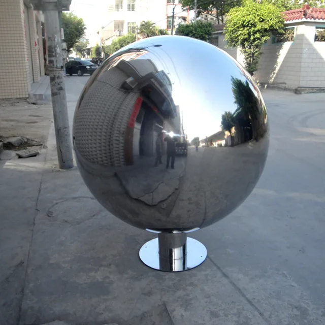 Garden Decor Mirror Polished Stainless Steel Sphere Sculpture seen from another angle