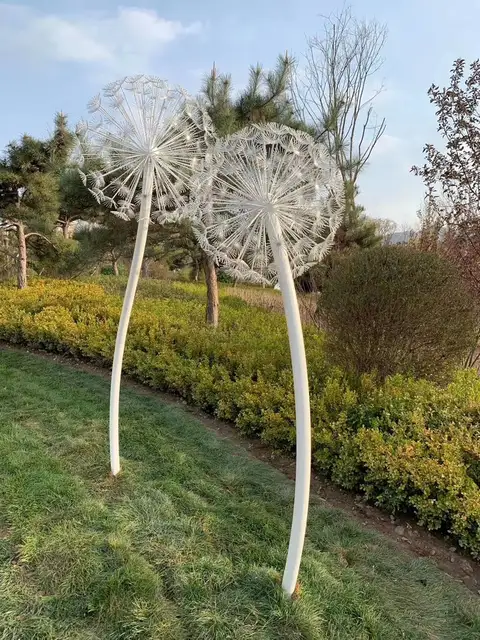 Dandelion stainless steel ball sculpture seen from another angle