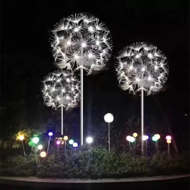Large outdoor square park beach amusement park stainless steel dandelion sculpture seen from another angle