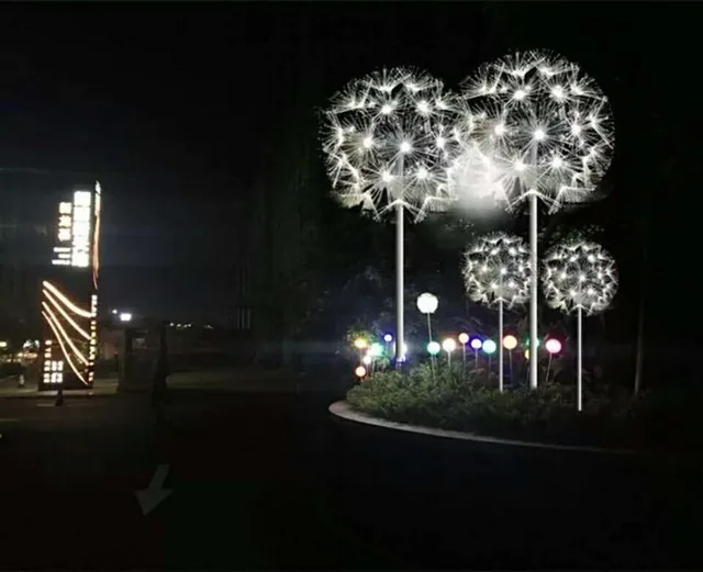 Large Outdoor Abstract Stainless Steel sphere Sculpture stainless steel Dandelion sculptures shown in its setting