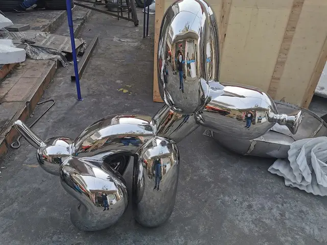 Art Deco Stainless Steel Metal Panther Sculpture seen from another angle