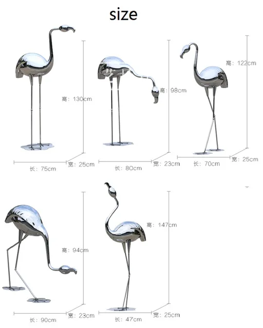 Outdoor garden Courtyard Stainless steel Flamingo sculpture shown in its setting