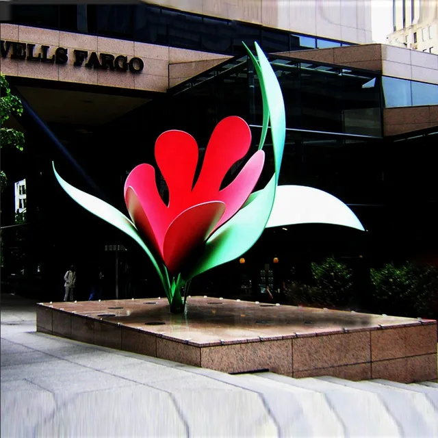 Stainless Steel Flower Sculpture Modern Metal Outdoor Sculpture shown in its setting