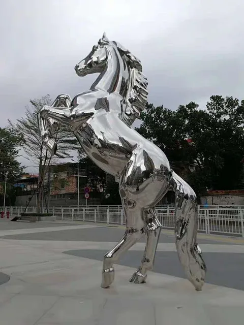 High gloss life size horses moulding statue outdoor animal Stainless steel sculptures
