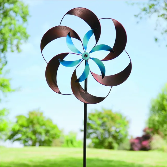 Stainless Steel Kinetic Wind Spinner Sculpture seen from another angle