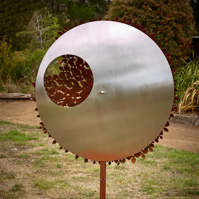 Stainless Steel Metal Garden Ball Sculpture in close view