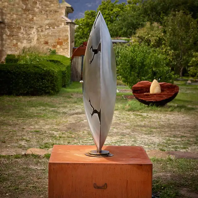 Stainless Steel Metal Garden Ball Sculpture from the side