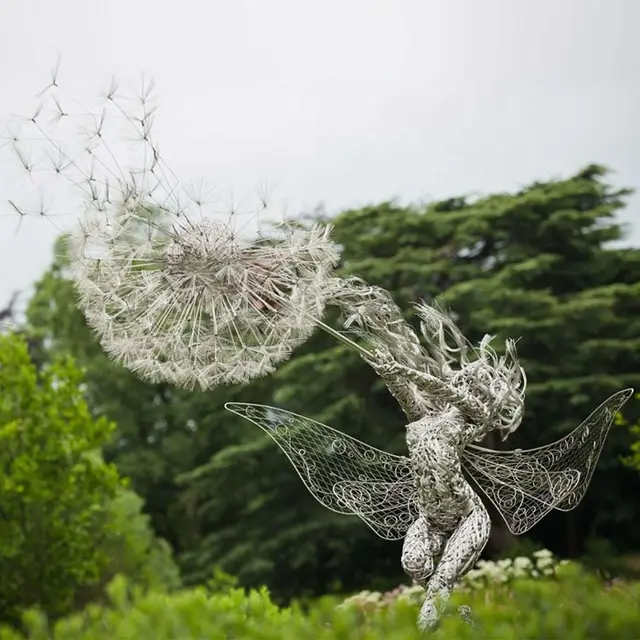 Large Outdoor Landscape Stainless Steel Umbrella Sculpture seen from another angle