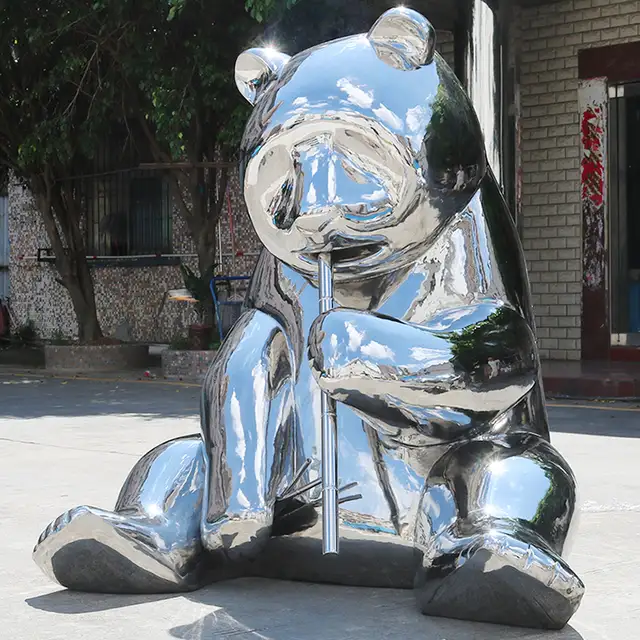 Large stainless steel sculpture—Polar bear seen from another angle
