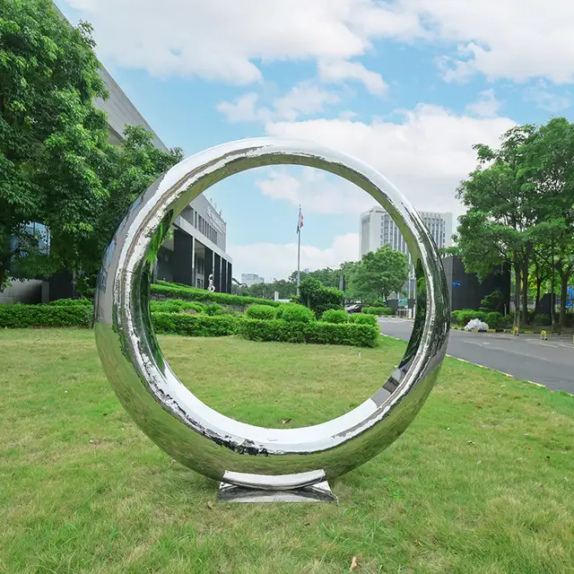 Large outdoor garden square stainless steel Mirror polishingRing sculpture