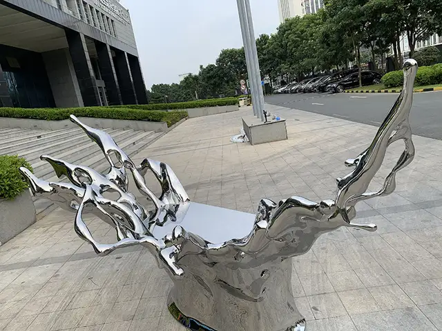 320cm Stainless steel root DJ office desk sculpture in close view