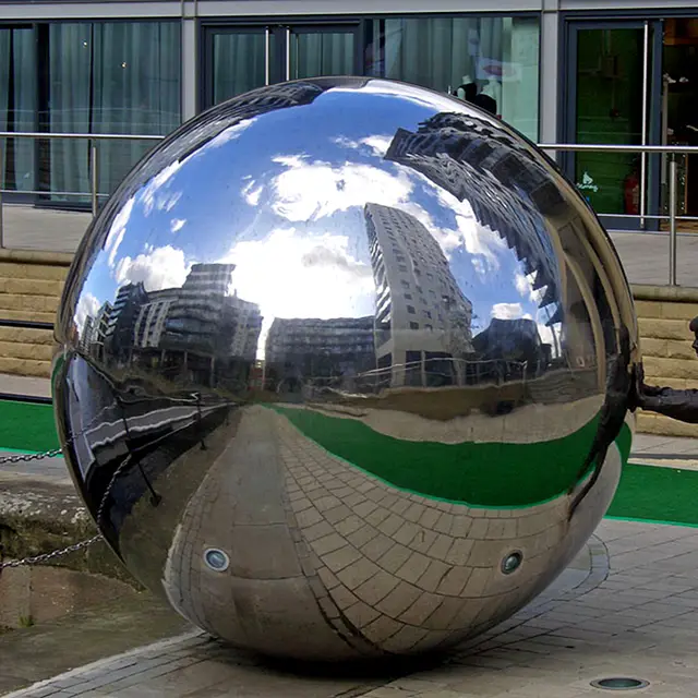 Garden decoration high polished 2m stainless steel sphere seen from another angle