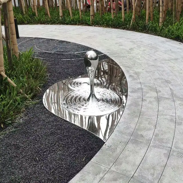 Stainless steel water pattern sculpture seen from another angle