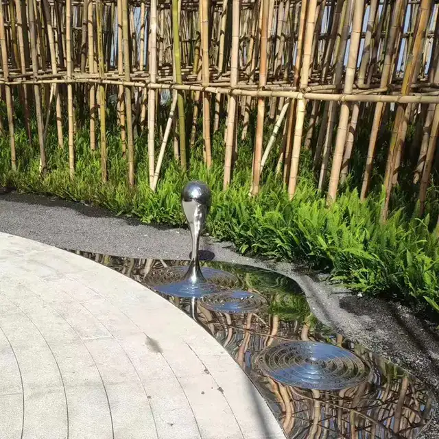 Stainless steel water pattern sculpture in close view