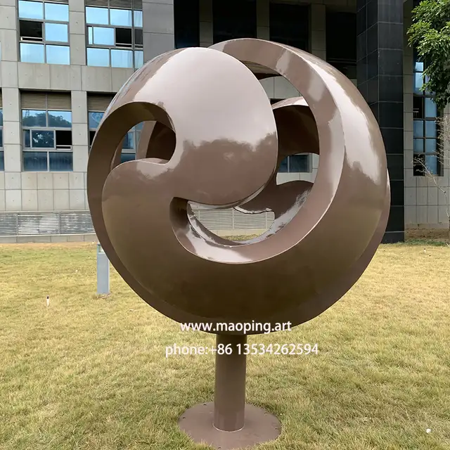 Public brown Stainless Steel Swirling Sphere Sculpture / Large Metal Art Sculptures