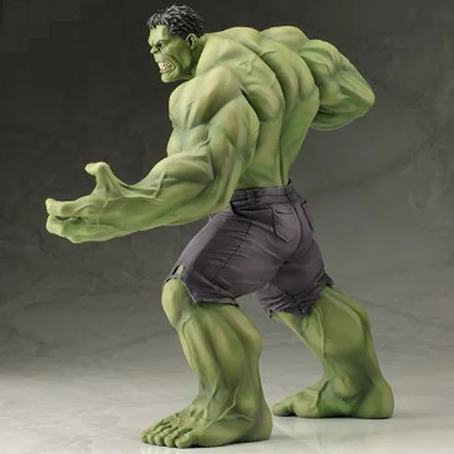 Theme park painting fiberglass super hero hulk sculpture seen from another angle