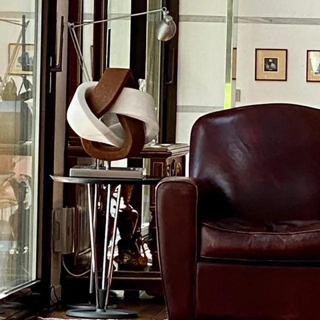 50cm Luxury interior decoration corten steel + marble sculpture from the side
