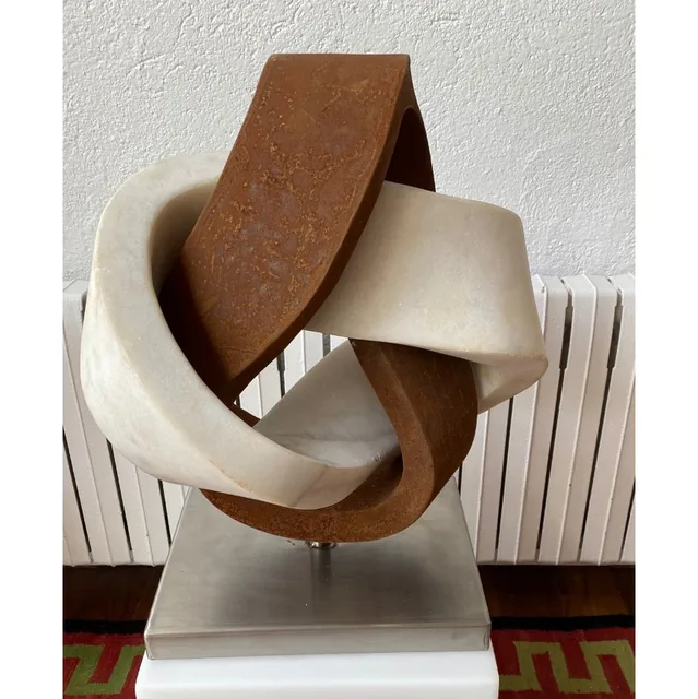 50cm Luxury interior decoration corten steel + marble sculpture in close view