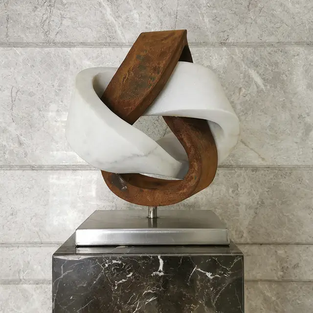 50cm Luxury interior decoration corten steel + marble sculpture