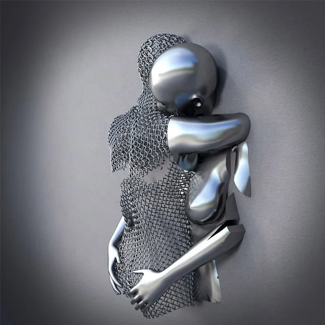 Modern Abstract Love Human Nude Body Stainless Steel Figurative Sculpture from the side