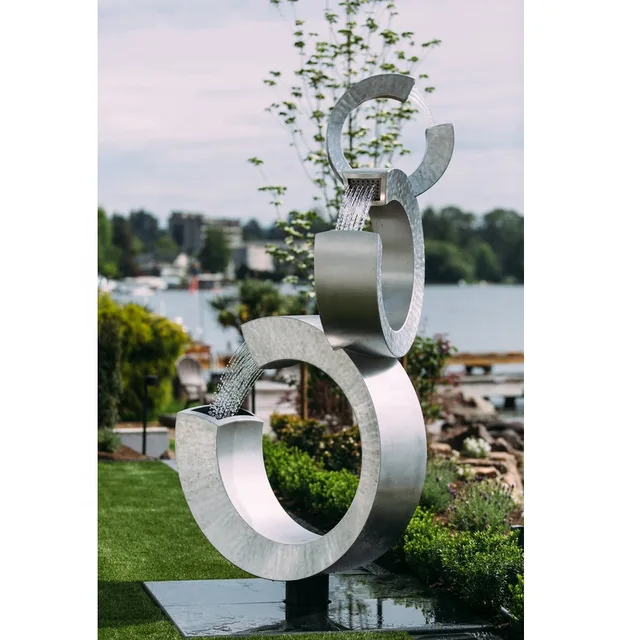 TriElements Stainless Steel Garden Waterfall Outdoor Water Fountain in close view
