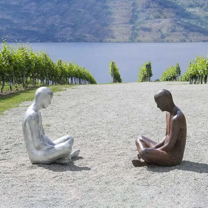 Two Seated Figures Outdoor Kelowna Sculptures In Stainless / Corten Steel