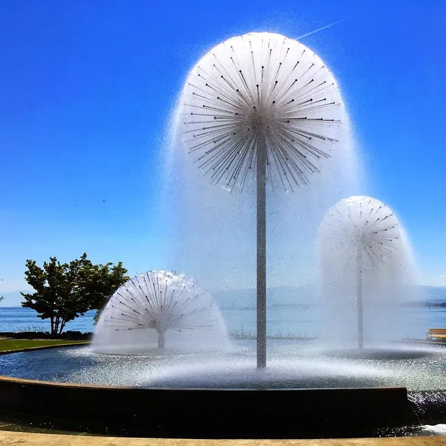 Urban Landscape Outdoor Waterfall Stainless Steel Dandelion Fountain seen from another angle