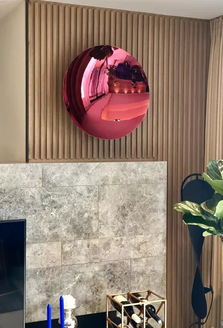 48″Home Decoration Metal circular concave mirror Stainless Steel Wall Sculpture from the side