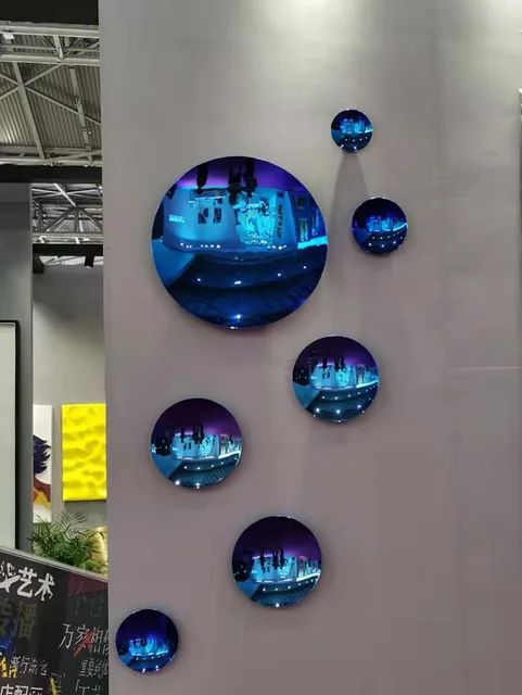 48″Home Decoration Metal circular concave mirror Stainless Steel Wall Sculpture seen from another angle