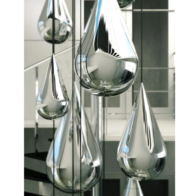Indoor Hotel Ceiling Decoration Stainless Steel Water Drop Sculpture