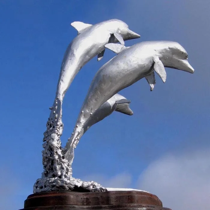 Water Feature Decor Metal Stainless Steel Dolphin Sculpture
