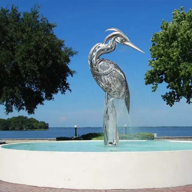 Water Feature Stainless Steel Flamingo Outdoor Birds Sculpture seen from another angle