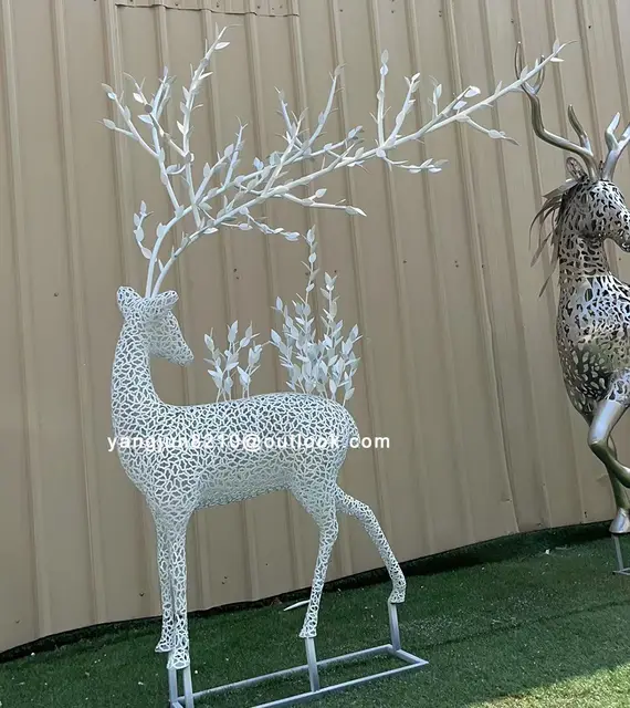 White Outdoor park square garden courtyard art stainless steel deer sculpture