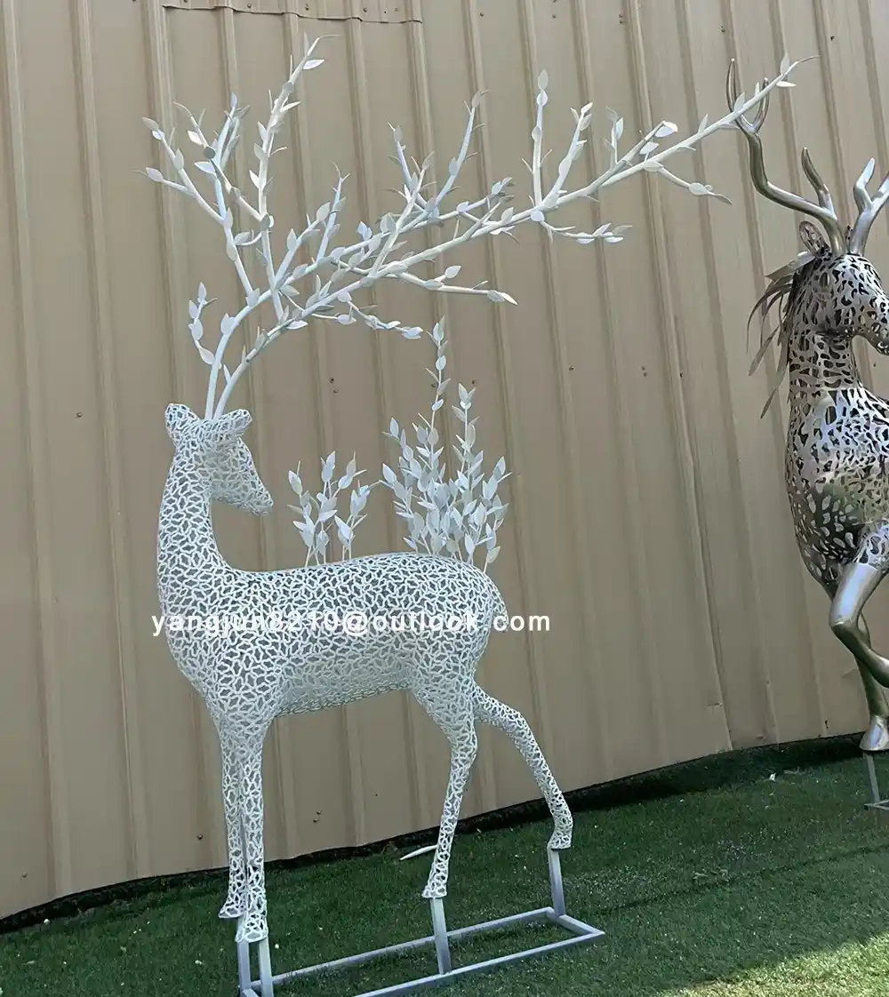 White Outdoor park square garden courtyard art stainless steel deer sculpture