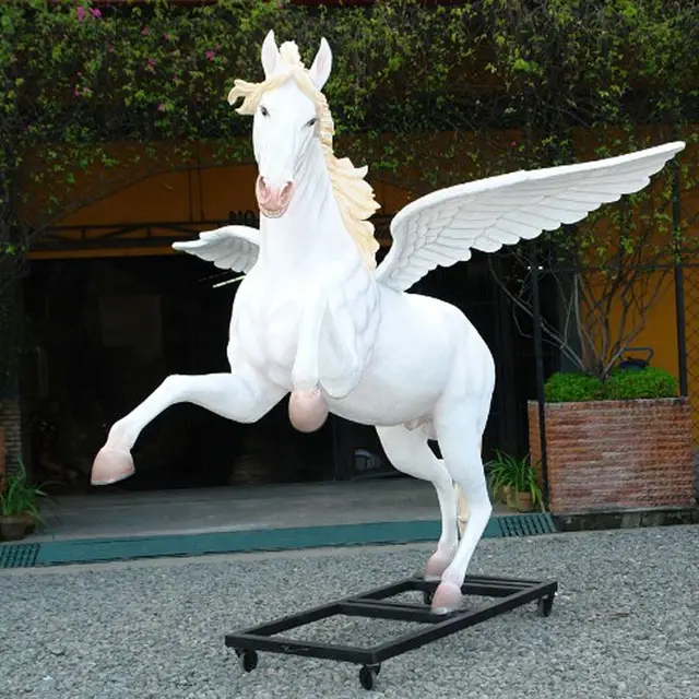 White Painted With Wings Life Size Fiberglass Horse Sculpture seen from another angle