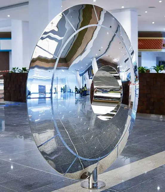 Large stainless steel sculpture—The Eye of God seen from another angle